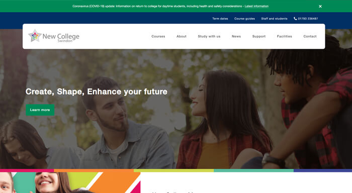 Screenshot of New College Swindon website