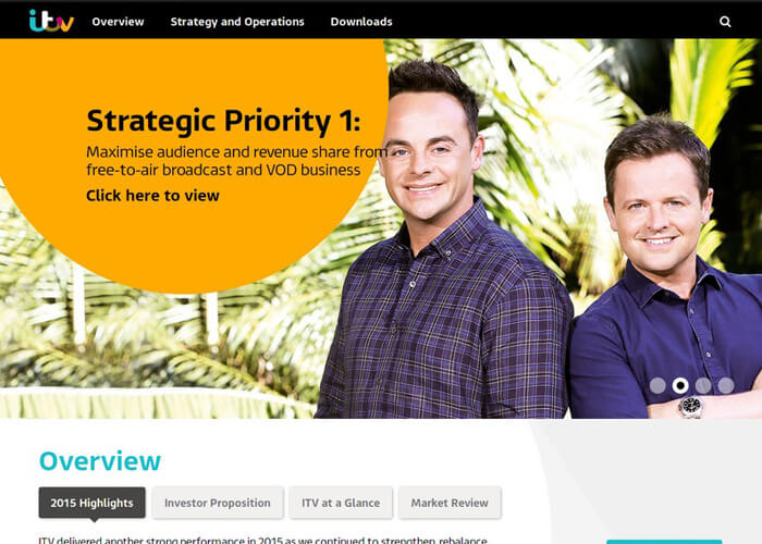 Screenshot of ITV website