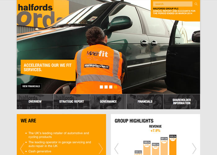 Screenshot of Halfords website